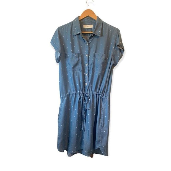Thread & Supply Chambray Star Shirt Tencel Dress Sz Lg - Picture 1 of 12